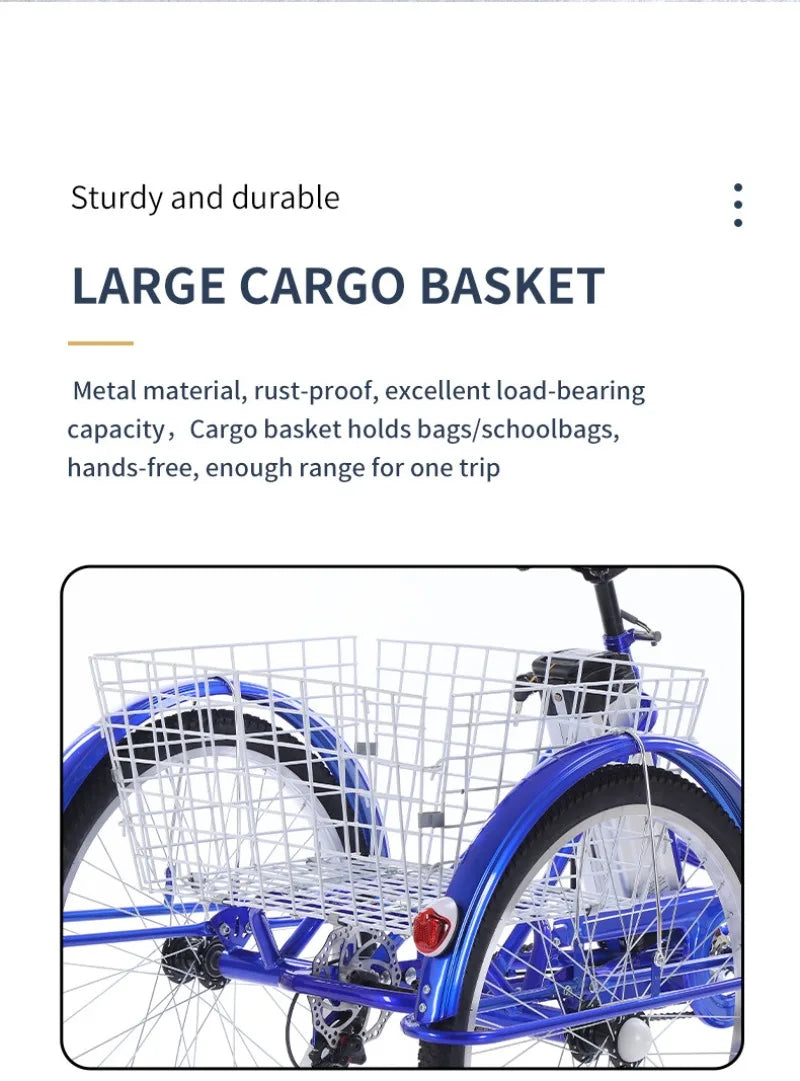 Adult Elderly Electric Mobility Tricycle 3-Wheel Electric Bike with Rear Cargo Basket for Senior Daily Shopping & Commuting