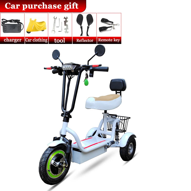 Adult Electric Tricycle 12inch Portable Scooter for Men and Women for Adults Folding Mini Small 3-wheeled Electric Car Elderly
