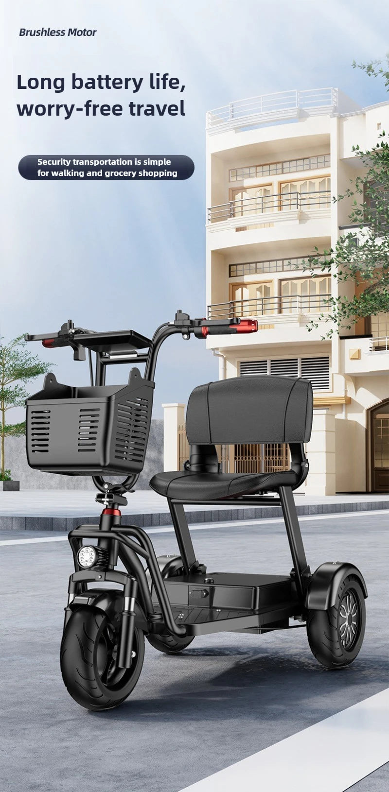 Disabled Commuting Mobility Scooter Mini Small Elderly Leisure Electric Bike Folding Removable Lithium Battery Electric Tricycle