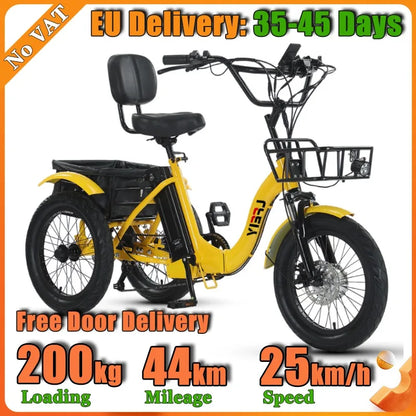 18" Foldable Electric Tricycle 48V13Ah 350W Motor Shimano 7-Speed 25km/h 44km Range 3-Mode Adult Fat Tire Lithium E-Trike