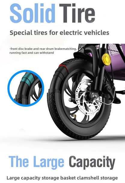 12 Inches Electric Bicycle Anti-theft Leisure Long Life Electric Bike Adult Commuting Removable Lithium Battery Mobility Scooter