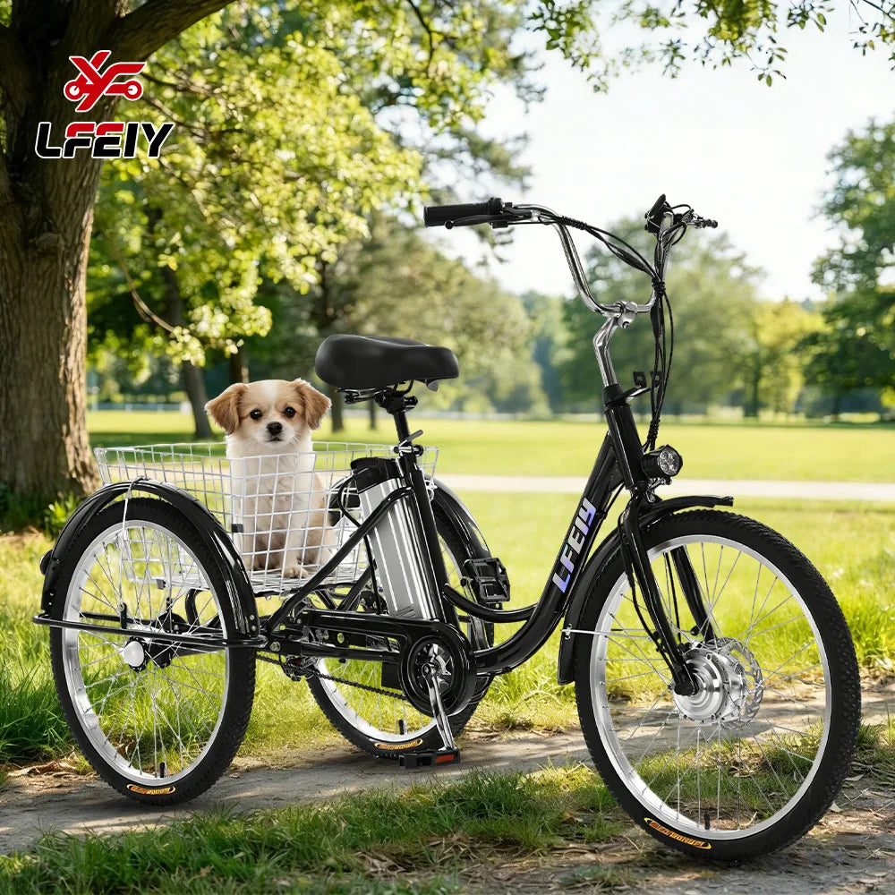 Adult Elderly Electric Mobility Tricycle 3-Wheel Electric Bike with Rear Cargo Basket for Senior Daily Shopping & Commuting
