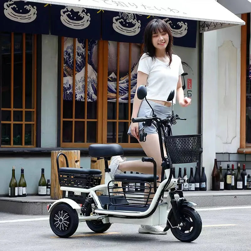 3 Seater Parent Child Electric Scooter 3 Wheel Foldable Baby Seat For Long Distance 800w 48v Mini Electric Tricycle For Women