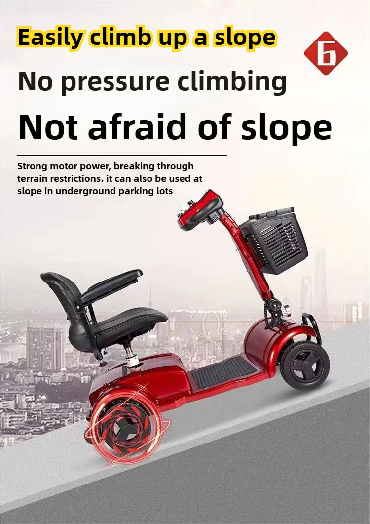 Mobility Scooter 4-Wheel Intelligent Scooter Household Elderly Electric Scooter Foldable Portable Disabled Comfortable Seat Fold