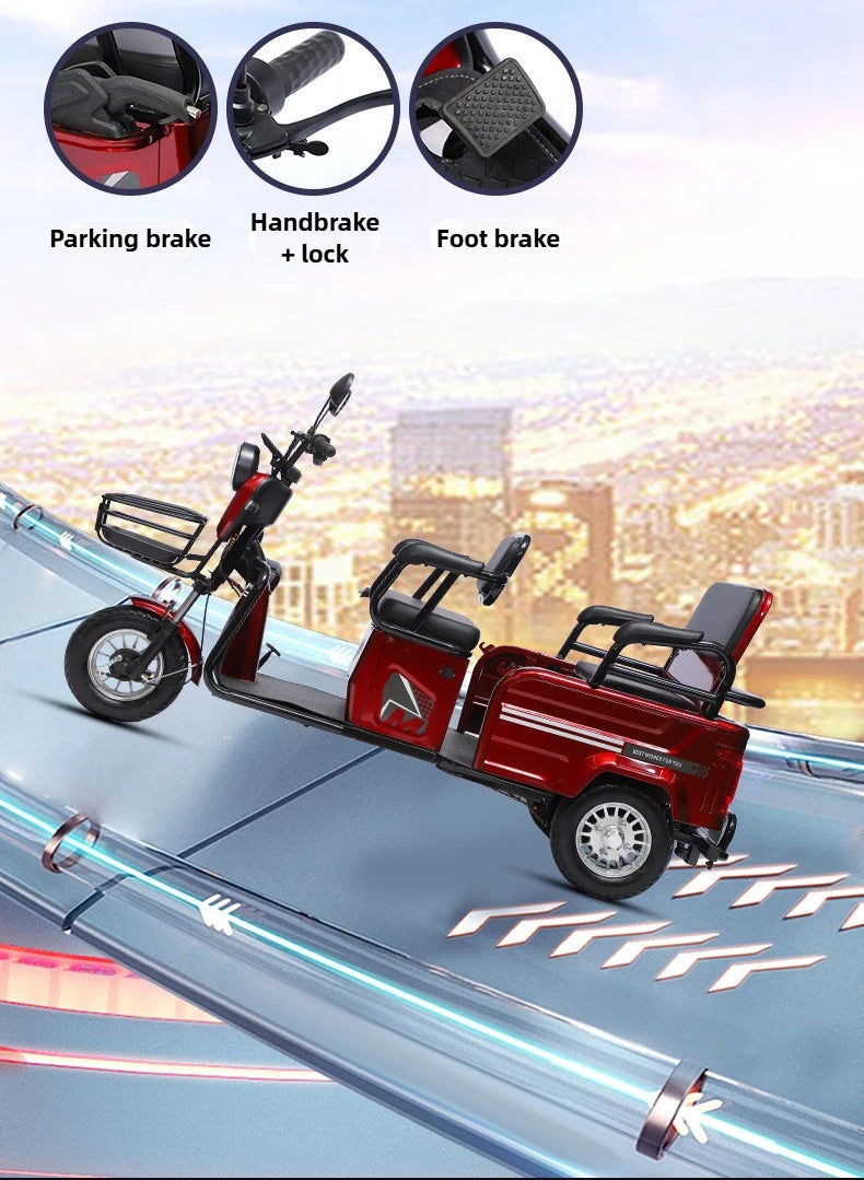 Adult 1200W High Power Motor Passenger and Cargo Electric Tricycle Lithium Household Front and Rear Shock Absorption System
