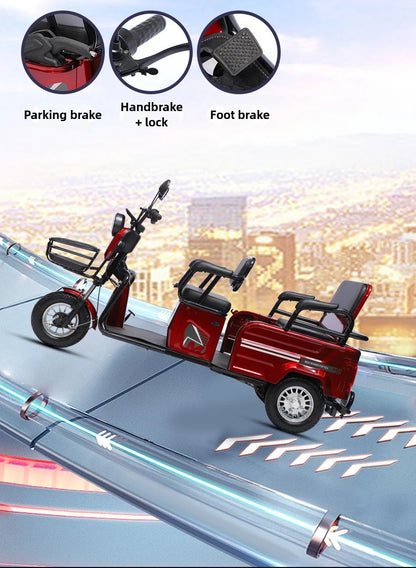 Adult 1200W High Power Motor Passenger and Cargo Electric Tricycle Lithium Household Front and Rear Shock Absorption System