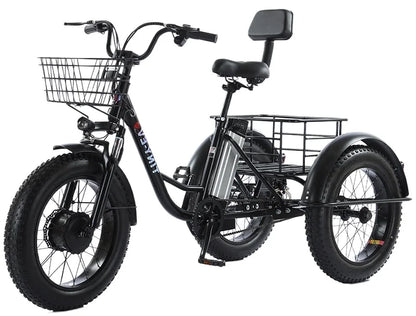 500W 48V Fat Tire Adults 3 Wheel Electric Tricycle With Passenger Seat/Rear Basket Removable Battery Electric Bike For 2 People