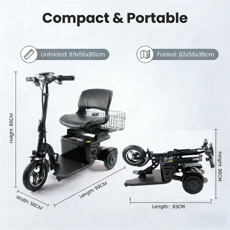 Mini Folding Electric Scooter For Elderly With Training Wheels 500W 36V 3 Wheels Mobility Scooter With Basket For Old People