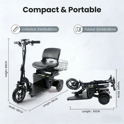 Mini Folding Electric Scooter For Elderly With Training Wheels 500W 36V 3 Wheels Mobility Scooter With Basket For Old People