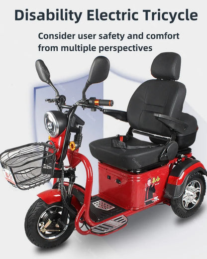 3 Wheel Mobility Scooter Disabled Seniros 600W 60V Small Family Electric Tricycle Lithium Battery/Seat 10cm Left Shift Design