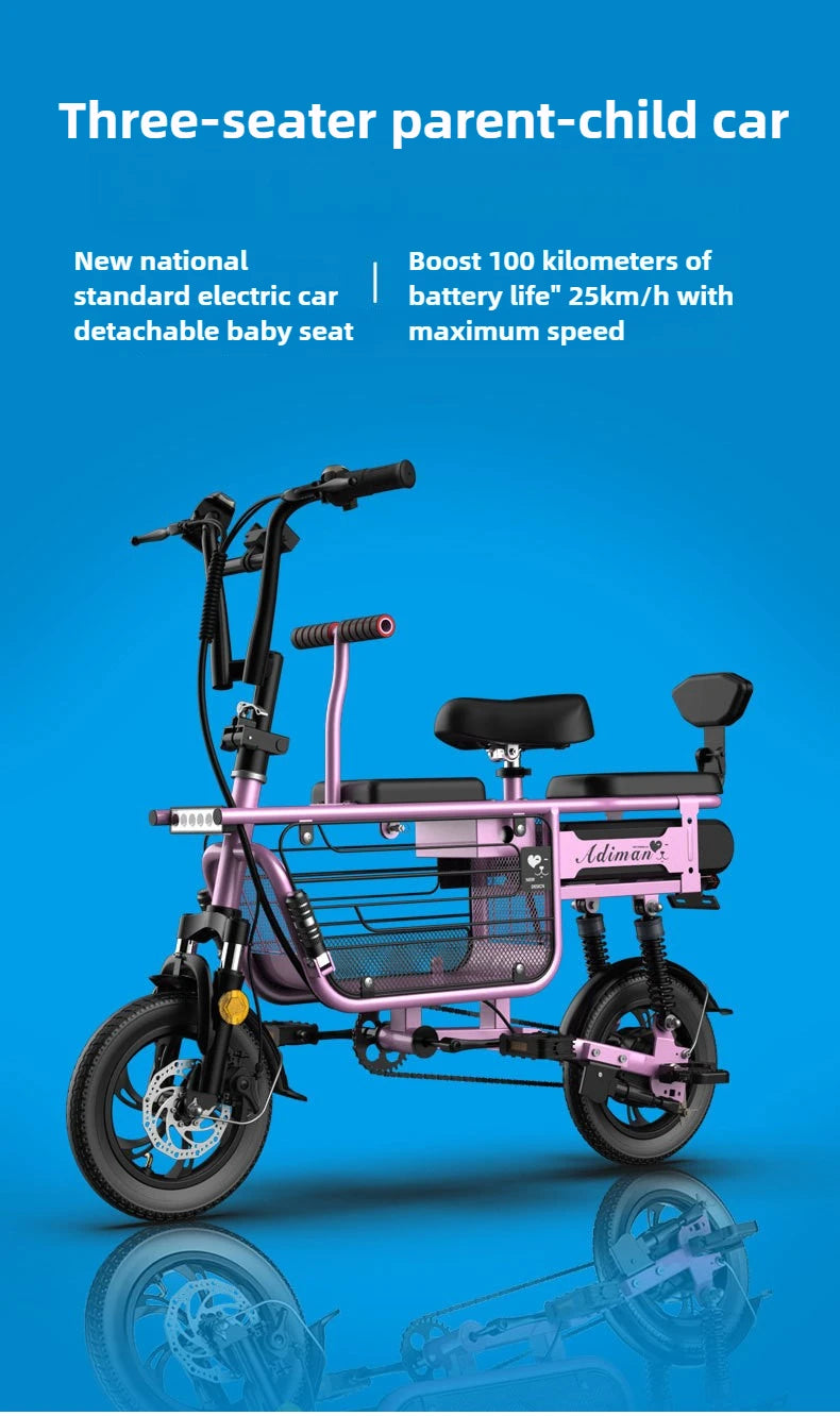 12 Inches Electric Bicycle Anti-theft Leisure Long Life Electric Bike Adult Commuting Removable Lithium Battery Mobility Scooter