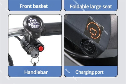 Portable Foldable Electric Scooter With 3 Wheels For Adults 350W 48V Elderly Electric Tricycle With Basket Armrest