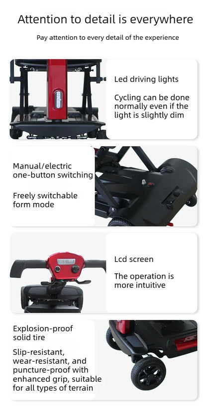 4 Wheel Small Lightweight Lithium Battery Mobile Scooter Adult Electric Scooter Disabled People Electric Folding Commuting Fold