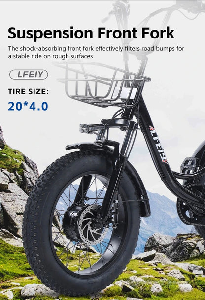 500W Electric Tricycle 20*4.0 Snow Fat Tire 48V13Ah Removable Lithium Battery Three Wheel E Trike with Front &Rear Cargo Baskets