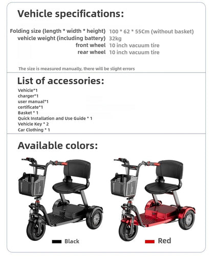 Disabled Commuting Mobility Scooter Mini Small Elderly Leisure Electric Bike Folding Removable Lithium Battery Electric Tricycle