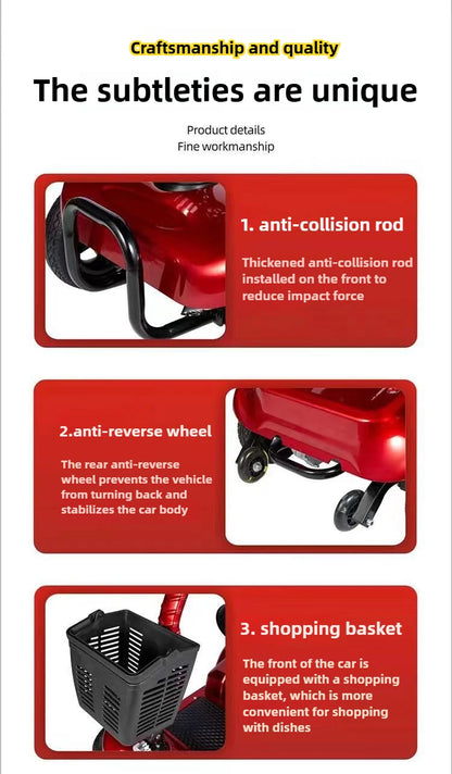 Mobility Scooter 4-Wheel Intelligent Scooter Household Elderly Electric Scooter Foldable Portable Disabled Comfortable Seat Fold