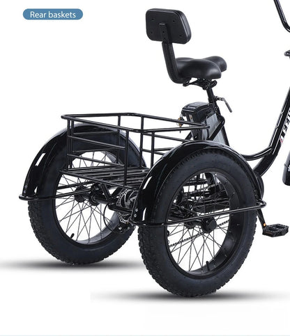 500W Electric Tricycle 20*4.0 Snow Fat Tire 48V13Ah Removable Lithium Battery Three Wheel E Trike with Front &Rear Cargo Baskets