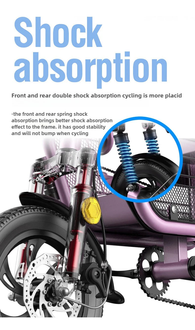 12 Inches Electric Bicycle Anti-theft Leisure Long Life Electric Bike Adult Commuting Removable Lithium Battery Mobility Scooter