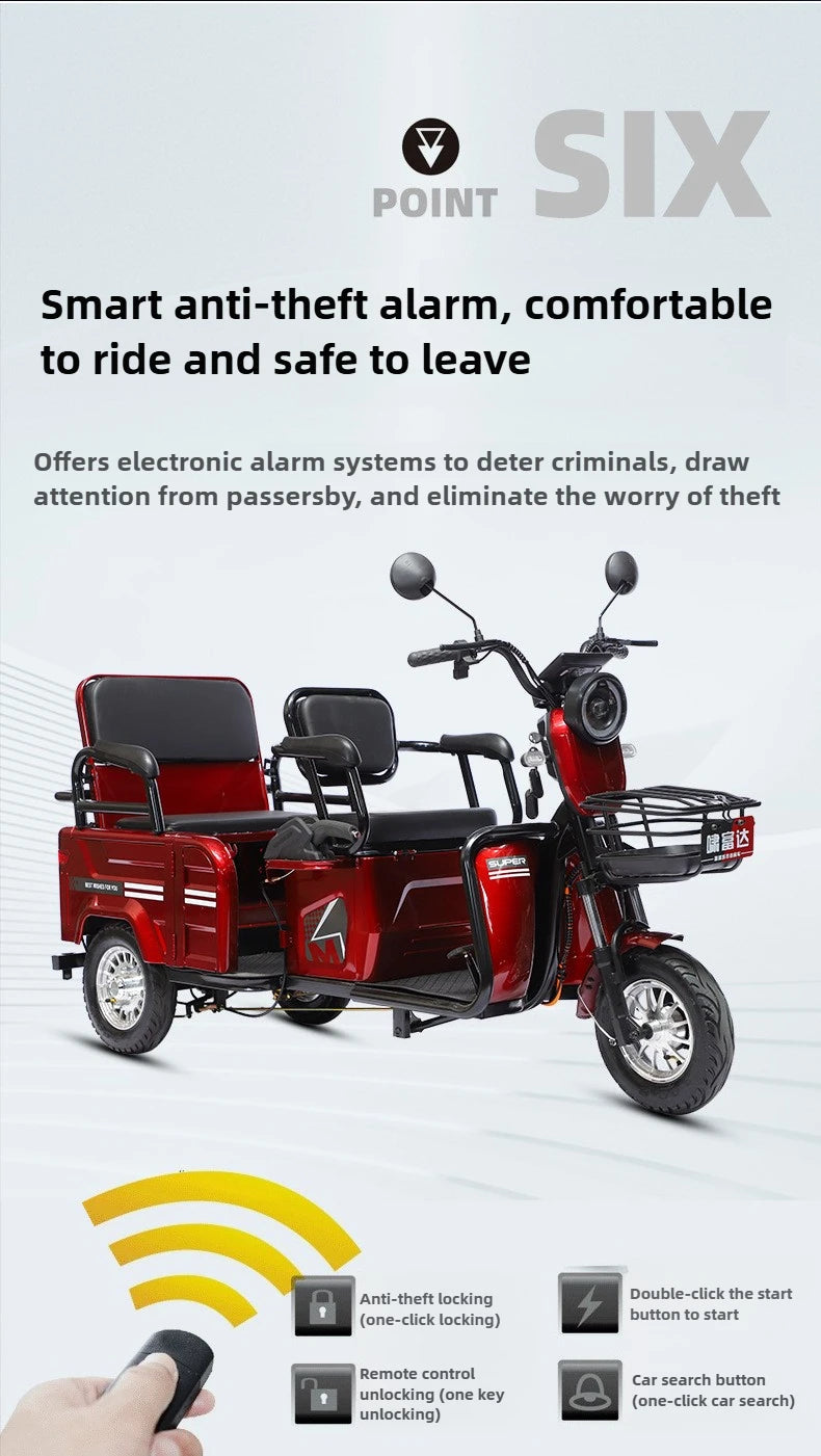 Adult 1200W High Power Motor Passenger and Cargo Electric Tricycle Lithium Household Front and Rear Shock Absorption System