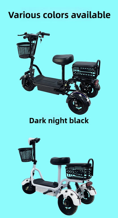 Removable Battery Elderly Leisure Bicycle Small Folding Adult Electric Tricycle with Basket 3 Seats Commuting Electric Scooter