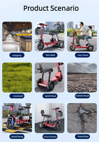 1000W 48V Small Mobility Scooter 3 Wheels Foldable For Elderly 2 Seater Mini Electric Tricycle Parent Child Adult With Basket