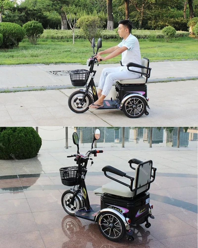 Lightweight Parents Child Electric Scooter 2 Seats 48V 350W Mini 3 Wheel Electric Tricycle For Adult Elderly With Cargo Basket