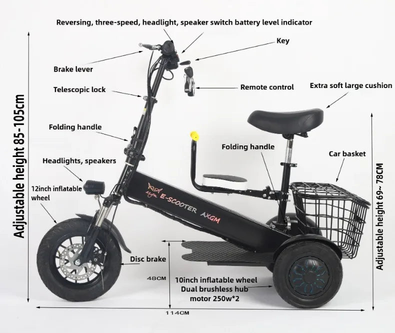 Removable Lithium Battery Electric Tricycle Folding Electric Scooter Mini Small Commuting Disabled With Basket Mobility Scooter