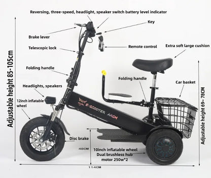 Removable Lithium Battery Electric Tricycle Folding Electric Scooter Mini Small Commuting Disabled With Basket Mobility Scooter