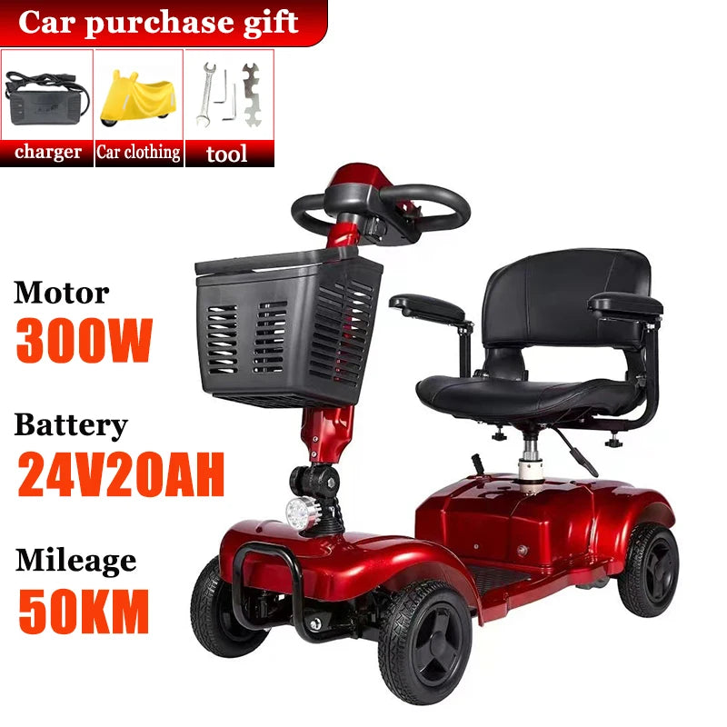 Mobility Scooter 4-Wheel Intelligent Scooter Household Elderly Electric Scooter Foldable Portable Disabled Comfortable Seat Fold