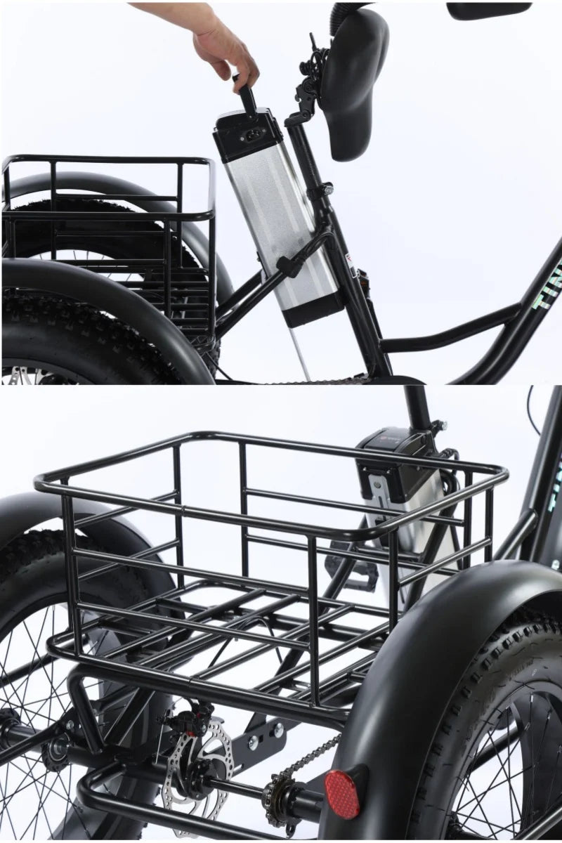 500W 48V Fat Tire Adults 3 Wheel Electric Tricycle With Passenger Seat/Rear Basket Removable Battery Electric Bike For 2 People