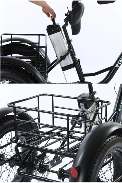 500W 48V Fat Tire Adults 3 Wheel Electric Tricycle With Passenger Seat/Rear Basket Removable Battery Electric Bike For 2 People