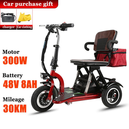 Elderly Fold Leisure Electric Scooter Mini Portable Disabled Electric Tricycle Removable Lithium Battery Adult Mobility Scooter