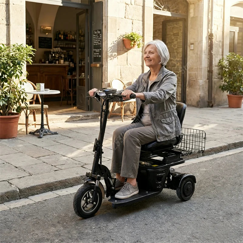 Mini Folding Electric Scooter For Elderly With Training Wheels 500W 36V 3 Wheels Mobility Scooter With Basket For Old People
