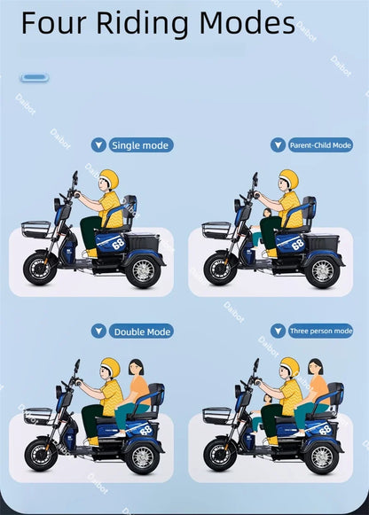 3 Wheel All Terrain Parent Child Electric Scooter 3 Seater For Elderly Adults 600W 48V Old Man Scooter Electric Tricycle Disable