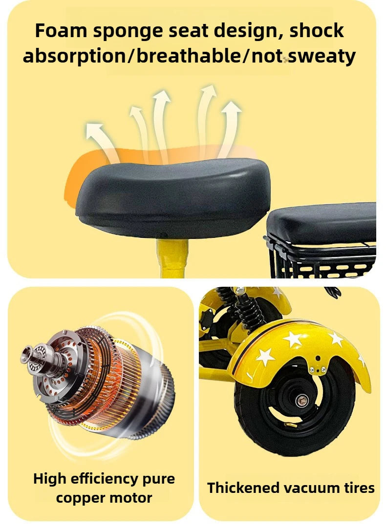 Removable Battery Elderly Leisure Bicycle Small Folding Adult Electric Tricycle with Basket 3 Seats Commuting Electric Scooter