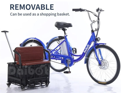 Family Ebike With Kid Seat 3 Wheels For Adults 24Inch Elderly Electric Bike With Cargo Lightweight Electric Bicycle 2 People