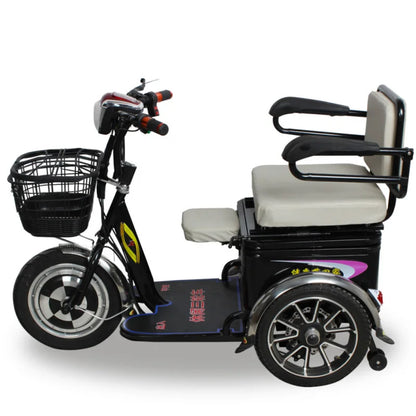 Lightweight Parents Child Electric Scooter 2 Seats 48V 350W Mini 3 Wheel Electric Tricycle For Adult Elderly With Cargo Basket
