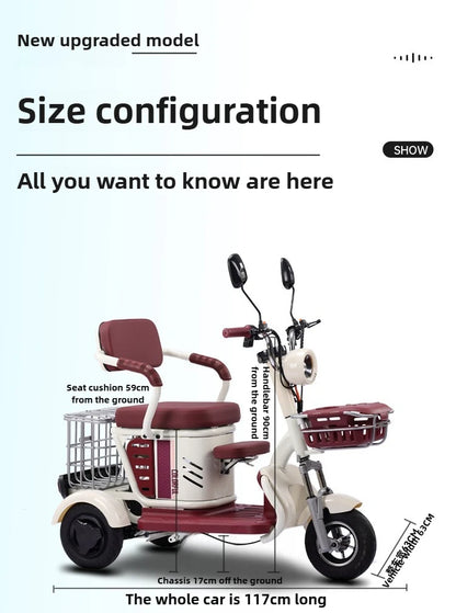 Large Capacity Basket 600W High Power Adult Flowing Electric Tricycle Household Elderly Leisure Small Disabled Mobility Scooter