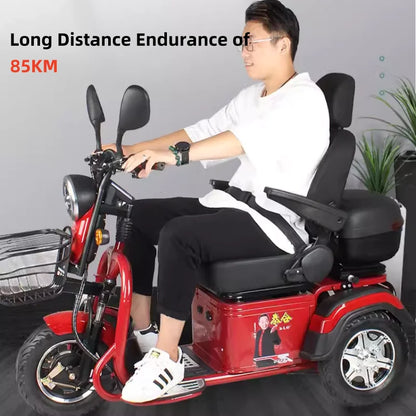 3 Wheel Mobility Scooter Disabled Seniros 600W 60V Small Family Electric Tricycle Lithium Battery/Seat 10cm Left Shift Design