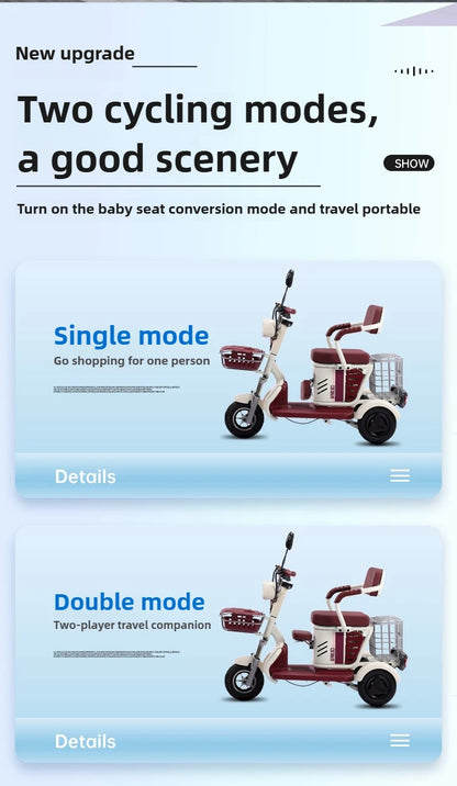 Large Capacity Basket 600W High Power Adult Flowing Electric Tricycle Household Elderly Leisure Small Disabled Mobility Scooter