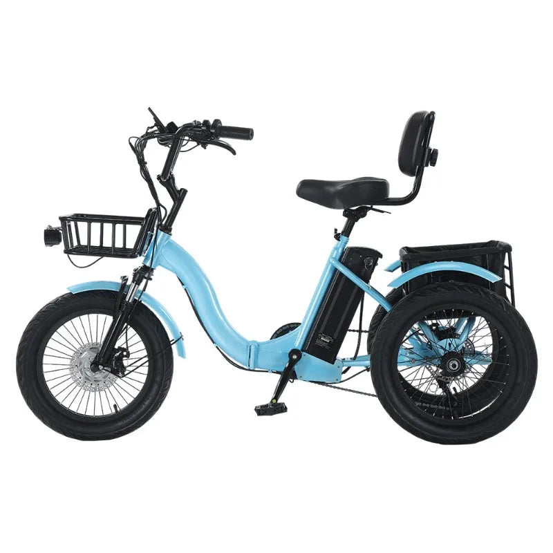 18" Foldable Electric Tricycle 48V13Ah 350W Motor Shimano 7-Speed 25km/h 44km Range 3-Mode Adult Fat Tire Lithium E-Trike