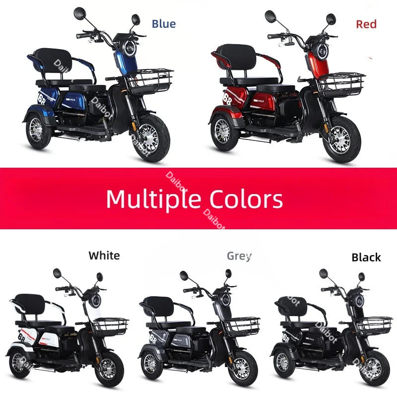 3 Wheel All Terrain Parent Child Electric Scooter 3 Seater For Elderly Adults 600W 48V Old Man Scooter Electric Tricycle Disable