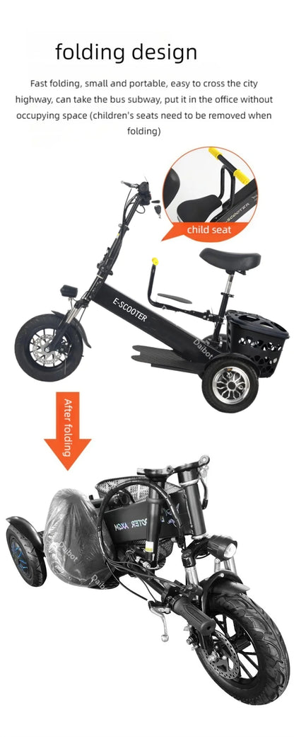 Lightweight Mobility Scooter Foldable With Basket For Adults Electric Scooter Senior Triple Shock Absorption 500W Trike 2 Seats