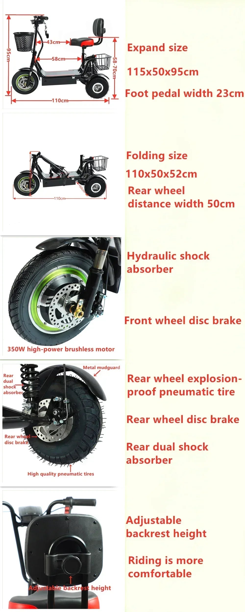 Adult Electric Tricycle 12inch Portable Scooter for Men and Women for Adults Folding Mini Small 3-wheeled Electric Car Elderly