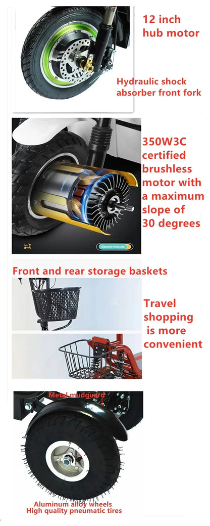 Adult Electric Tricycle 12inch Portable Scooter for Men and Women for Adults Folding Mini Small 3-wheeled Electric Car Elderly