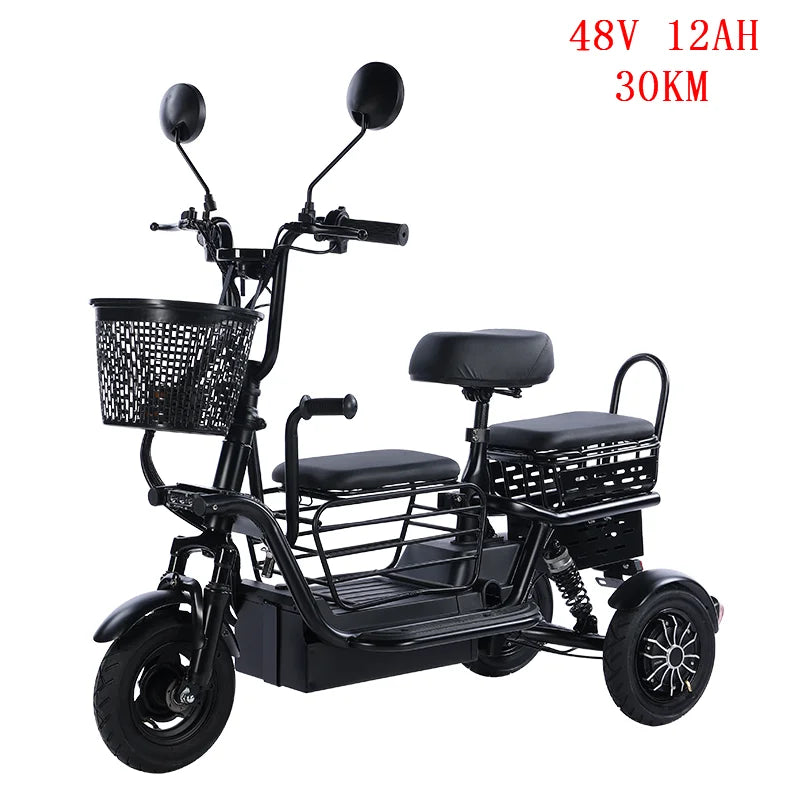 3 Seater Parent Child Electric Scooter 3 Wheel Foldable Baby Seat For Long Distance 800w 48v Mini Electric Tricycle For Women
