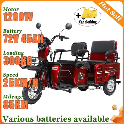 Adult 1200W High Power Motor Passenger and Cargo Electric Tricycle Lithium Household Front and Rear Shock Absorption System