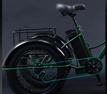 750W Electric Tricycle 24" 7-Speed Fat Tire E Trike 48V18AH Lithium Battery Heavy Duty Cargo Three Wheel Bike For Adults 200KG