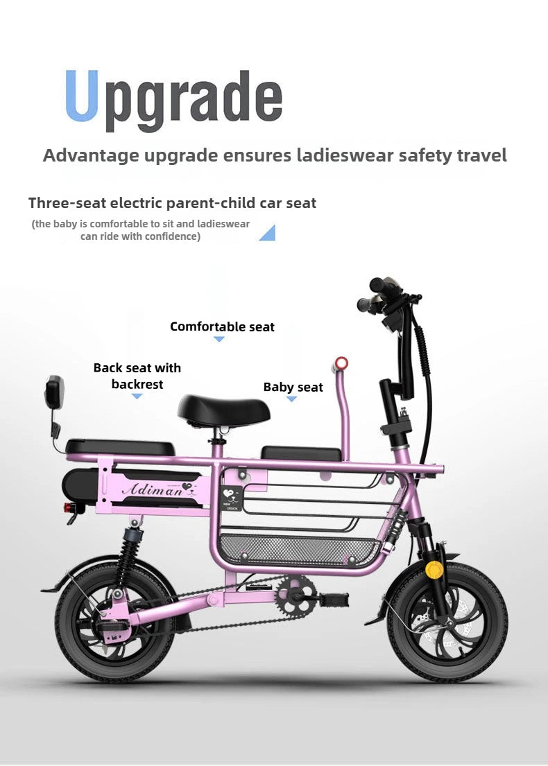 12 Inches Electric Bicycle Anti-theft Leisure Long Life Electric Bike Adult Commuting Removable Lithium Battery Mobility Scooter