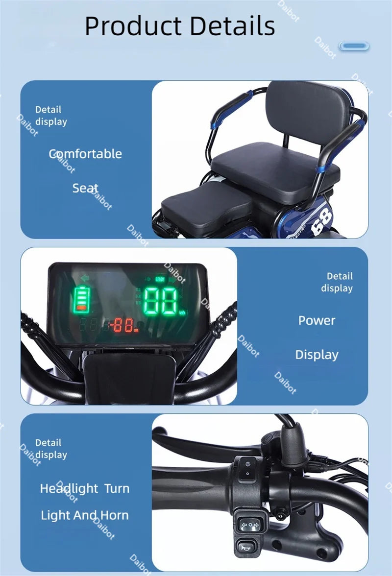 3 Wheel All Terrain Parent Child Electric Scooter 3 Seater For Elderly Adults 600W 48V Old Man Scooter Electric Tricycle Disable